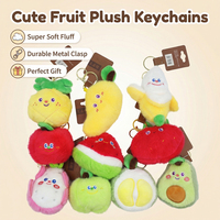 Porte-clés en peluche doux et mignon de 8 cm, motif fruits de dessin animé (banane, mangue), pour sacs et enfants
