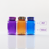 Vente en gros de flacons en plastique PET durables et résistants à l'humidité pour comprimés, suppléments et médicaments, avec impression sérigraphique 100cc