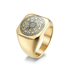 yunnique hip-hop punk retro Solomon Kabbalah stamp <b>titanium</b> steel <b>ring</b> for men and women, seven-pointed star bracel - Product Image 5