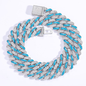 Nouvelle chaîne cubaine <span class=keywords><strong>Miami</strong></span> en or bleu avec effet goutte d'huile, 12 mm de large, style hip-hop tendance, chaîne à maillons cubains pour hommes et femmes - Product Image 1