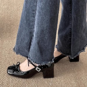 Zapatos Mary Jane de Tacón Grueso Estilo Ballet, Elegantes, con Lazo de Satén Rosa Plateado, que Aumentan la Altura 5CM, para Mujer, Venta al Por Mayor de Fábrica - Product Image 6