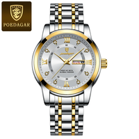 POEDAGAR 936 Montre-bracelet de luxe haut de gamme en acier inoxydable à quartz pour homme, étanche, lumineuse, date, semaine, sport, mode, alliage