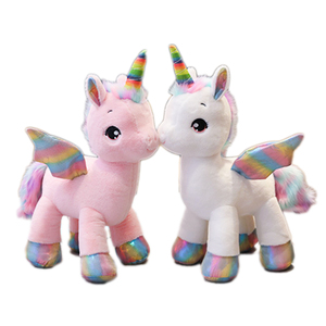 Vente en gros belle aile volante rose et blanc grands yeux animal en peluche peluche licorne peluche aux cheveux bleus - Product Image 1
