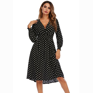 <span class=keywords><strong>Abito</strong></span> primavera donna con stampa chiffon scollo a V in vita pizzicato a <span class=keywords><strong>pois</strong></span> a <span class=keywords><strong>maniche</strong></span> <span class=keywords><strong>lunghe</strong></span> - Product Image 6