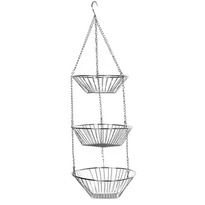 훌륭한 저장 도우미 오픈 디자인 도매 철 3 단 과일 바구니 교수형 바구니