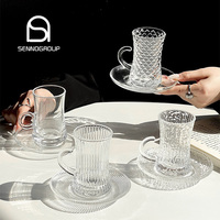 Ensemble de tasses à café et à thé en verre de luxe avec soucoupes, ensemble de tasses à café turques arabes vintage avec poignée unique