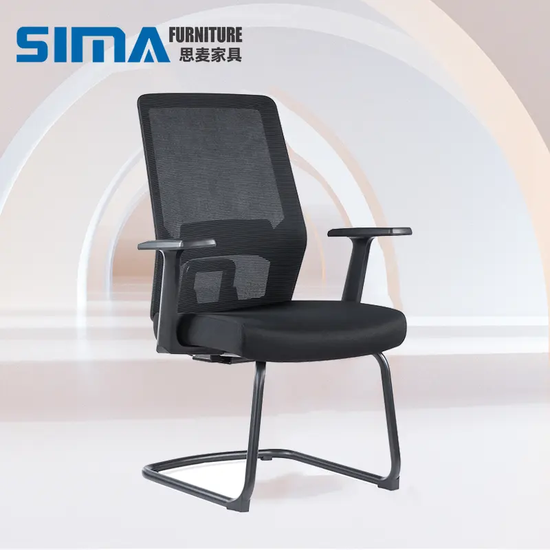 Дешевый простой стул для посетителей с фиксированным подлокотниками и сетчатым компьютерным вращающимся офисным креслом для гостей