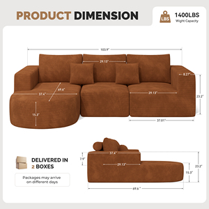 Sofá Seccional Modular Extensible y Convertible en Forma de L con Chaise Longue, Masaje, Moderno, para Apartamento, Cama, Asiento Profundo, Relleno de Esponja, Juego de Tela - Product Image 6