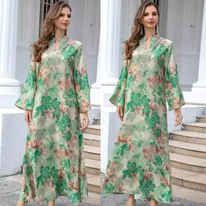 Dubai&Arabic&Muslim women Abaya dress ladies gown style fancy Jilbab Kaftan robe floral printed embroidered luxury long dresses