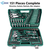 Coffret d'outils de réparation automobile 151 pièces : Clé à cliquet réversible et jeu de douilles CRV 1/4, 3/8, 1/2 pouce
