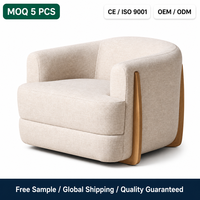 Fauteuil de salon moderne en forme de baril avec accents en bois et tissu en lin, pour salon, hôtel, vente en gros, OEM, sur mesure