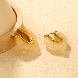Modernos Pendientes de Aro de Acero Inoxidable para el Verano, Chapados en Oro de 18K, con Resina Colorida, Geométricos e Impermeables para Mujer - Product Image 4