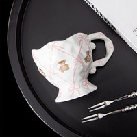 Lait Latte Cacao 14 oz Funky Nouveauté Tasse pour Cadeaux Tasse à Café en Céramique avec Arc Rose Ours Mignon À La Main Kawaii Tasse À Eau pour Thé