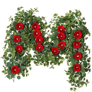 Venta directa de fábrica Camelia densa hoja de dinero vid Flor de seda Artificial arreglo de pared boda flores decorativas plantas - Product Image 5