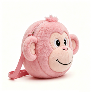 Sac à bandoulière et sac à main en peluche singe rose personnalisé avec rembourrage en coton PP, design tête de singe mignon, sac unisexe pour Halloween - Product Image 2