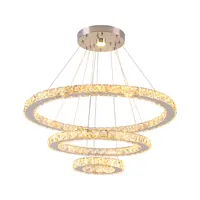 Lustre LED en cristal composé de 3 anneaux, design moderne, éclairage d'intérieur, luminaire décoratif de plafond, en acier inoxydable, idéal pour une salle à manger