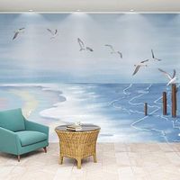Décoration murale minimaliste de style nordique, papier peint de plage panoramique pour chambre à coucher, salon et fond de diffusion en direct.