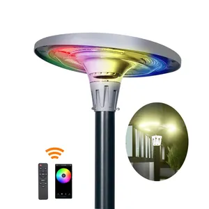 알루미늄 바디 App 원격 제어 색상 변경 스마트 정원 빛 IP65 방수 야외 라운드 RGB LED 태양 정원 조명