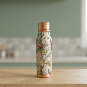 Botella de Agua Moderna de Cobre Puro con Diseño Contorneado y Estampado Floral de Pavo Real, Ecológica, a Prueba de Fugas, Apta para Líquidos Calientes, para el Hogar - Product Image 1