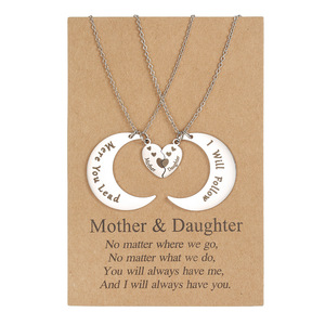 Collar para madre e hija, colgante de corazón y luna, cadena plateada, regalo para mamá e hija, conjunto de joyería a juego - Product Image 5