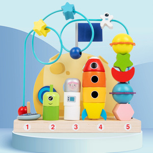 Jeu <span class=keywords><strong>de</strong></span> labyrinthe à billes planétaires, jouet en bois à empiler, pour enfants <span class=keywords><strong>de</strong></span> 5 à 7 ans, éducatif préscolaire multifonctionnel - Product Image 3