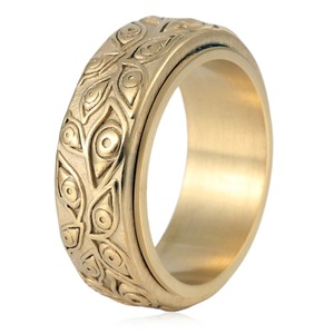 Evil Eye <b>Titanium</b> Steel <b>Ring</b> For Men Rotatable Retro Style Stress Relieving Jewelry Gold Color Plant Pattern Geometric Design - Product Image 1