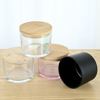 Bougie ronde de luxe de 150ml à large bouche pot de bougie en verre coloré noir mat givré pour bougies avec couvercle en bambou