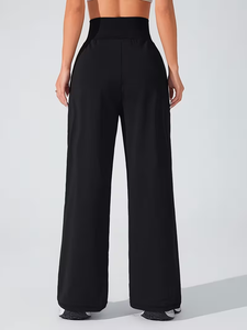 Pantaloni Sportivi Estivi da Donna a Vita Alta, Gamba Larga, con Elastico, <span class=keywords><strong>Comodi</strong></span>, Vestibilità Ampia, Tinta Unita, Traspiranti, Taglia XL - Product Image 5