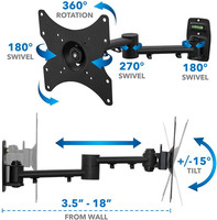 Support mural pour téléviseur hd avec bras articulé, pour écrans plats et moniteurs 13-42 pouces, VESA 75 à 200, Compatible avec RV d'extérieur