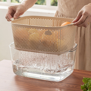 Panier de lavage de légumes double couche en PP, passoire d'évier de cuisine, égouttoir à fruits et légumes avec poignées - Product Image 3