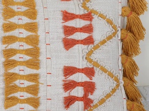 Funda de Cojín Cuadrada con Borde de Flecos, Textura Moderna Hecha a Mano, 100% Algodón, Color Amarillo Mostaza Marfil, Decoración para el Hogar, Cierre con Cremallera - Product Image 2