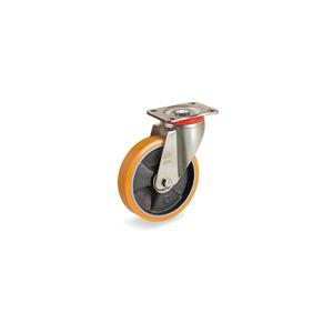 TELLURE ROTA - 657405 TR' polyurethane wheels, <b>cast</b> <b>iron</b> centre, swivel top <b>plate</b> bracket type P - wheel width 35 mm, ø 175 mm ( - Product Image 1