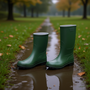 Botas de lluvia de PVC verde Ttake con suela negra, calzado de seguridad para uso en exteriores. - Product Image 3