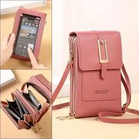 Tas Selempang Wanita Dompet Ponsel Layar Sentuh Tas Tangan Tali Kulit Lembut untuk Samsung IPhone Xiaomi Huawei