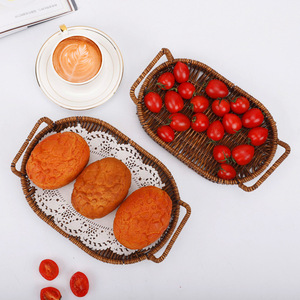 Hongtai Crafts L668 Oval Rattan Fruit Basket With Handle Storage Tray For <b>Kitchen</b> Food Serving - Product Image 2