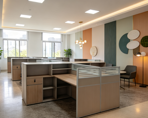 Scrivania da Ufficio Moderna a L Modulare in Legno, Postazione di <span class=keywords><strong>Lavoro</strong></span> a 2 Posti con Divisorio per Hotel e <span class=keywords><strong>Lavoro</strong></span> al Computer - Product Image 4