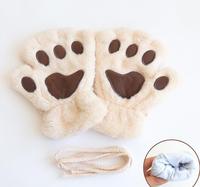 Mode femmes fille belle hiver mignon mitaine doux demi doigt gants mitaines chaud patte chat griffe en peluche hiver automne