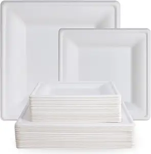 生分解性紙スクエアプレートバガスプレート使い捨て紙プレート皿食器皿6 /7/8/9/10インチのカスタマイズ
