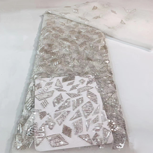 Gaun Pengantin Afrika Payet Kristal Berwarna Berkilau Indah dan Halus Kain Gaun Prom Bordir Jala Renda - Product Image 5