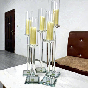 Support de bougie en verre transparent LEDA, forme droite, décoration de table de mariage, durable, haute qualité - Product Image 1