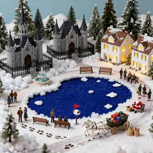 Tapis de Présentation de Village de Noël en Feutre, Découpable, Antidérapant, Bleu, pour Décorations de Noël DIY - Product Image 4