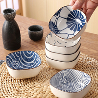 Assiettes carrées en céramique rétro pour restaurant, bleu et blanc, petit plat, vaisselle, plat à sauce soja, plat à assaisonnement avec boîte cadeau