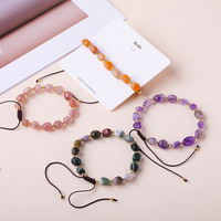 Bracelet ajustable en perles de pierre naturelle 6-11,8 mm, style tendance, améthyste, cristal rose, œil de tigre