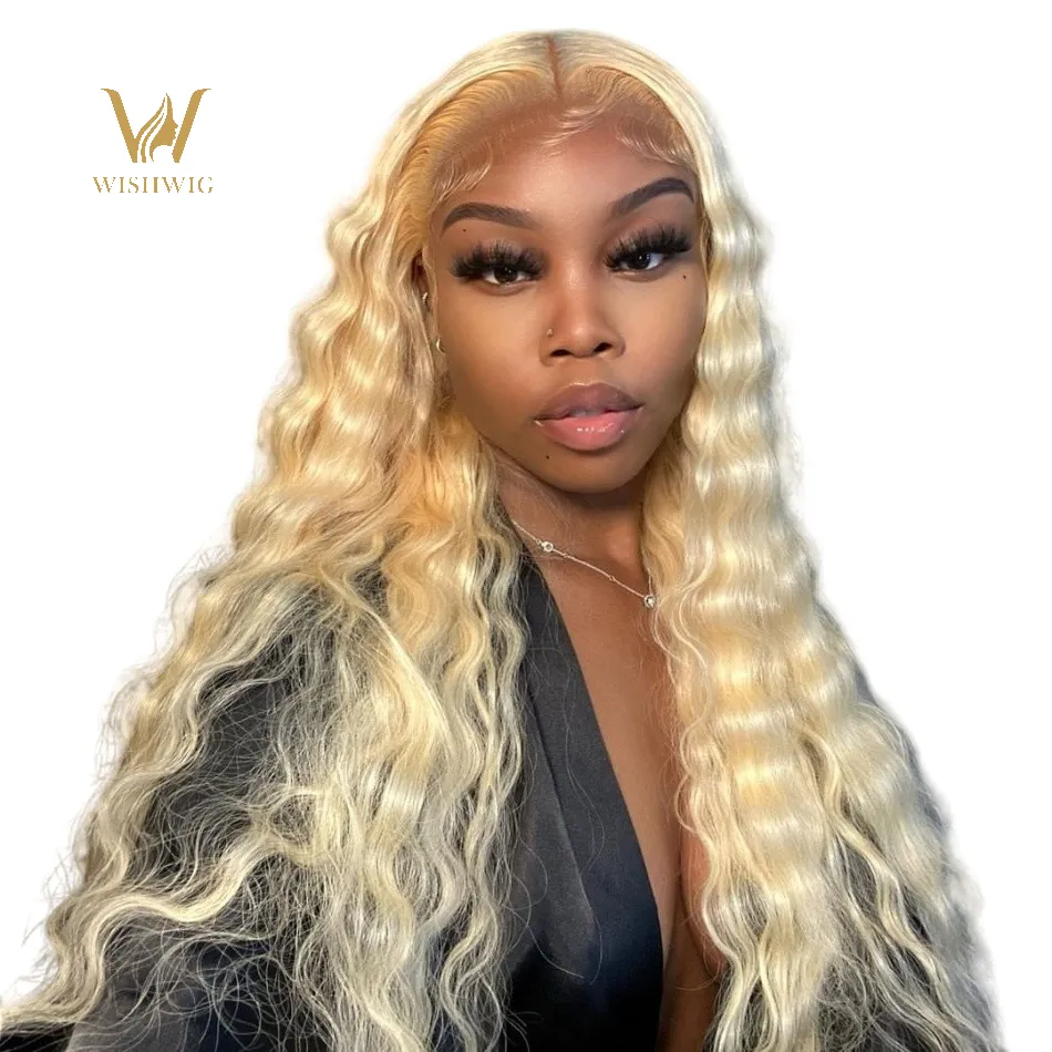 Raw Hair Wholesale 40 Inch Glueless Brazilian Braided 613 Blonde Deep Wave 13X6 Human Hair Hd Full Lace Front Wig Vendors