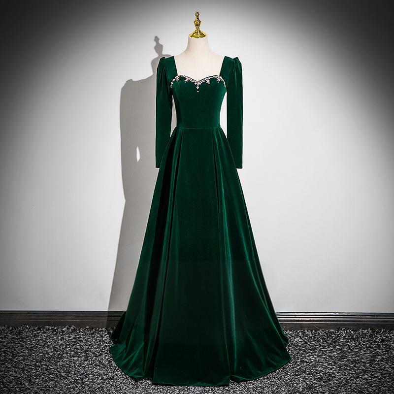 fitted lace wedding dress Emerald Velvet Dress S/M – OMNIA main image 0