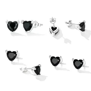2022 New 925 Sterling Silver Little Devil Love Collection Black Heart Zircon Jewelry Set