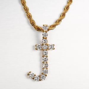 Collar con Colgante de Letra del Alfabeto con Cristales y Diamantes de Acero Inoxidable 316L, de la A a la Z, Venta al Por Mayor - Product Image 1