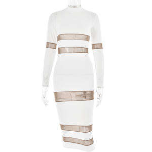 Patchwork personnalisé sexy <span class=keywords><strong>voir</strong></span> à travers maille femmes robe 2023 automne à manches longues moulante élégante club fête robe midi - Product Image 6