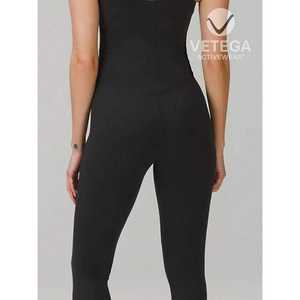 Vetega Women's High Elasticity Seamless Sleeveless Sports Bodysuit with V-Neck and <b>Back</b>-to-Air Design for Yoga and Fitness, Blac - Product Image 4