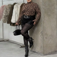 Leggings Femme Imprimé Léopard Transparent, Pantalon Skinny Extensible à Motif Animalier, Style Décontracté Streetwear, Vente en Gros Personnalisée